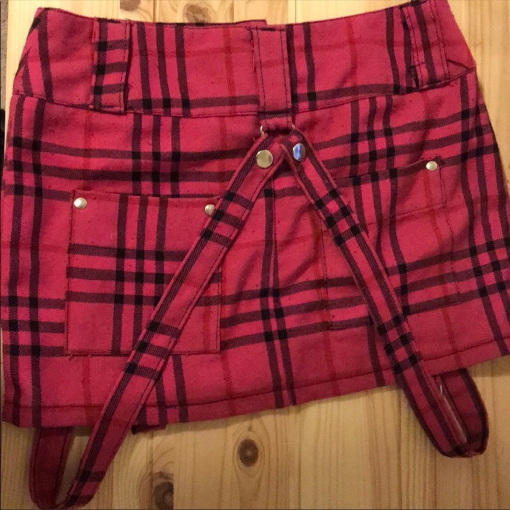 SOLD Lip Service Vintage Pink Plaid Bondage Skirt